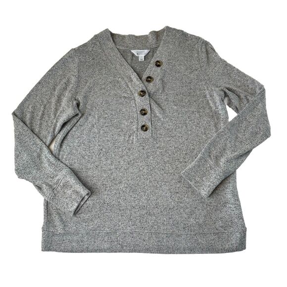 Market & Spruce Women's Henley Cozy Knit Top 3/4 Button Heather Gray Large - Picture 1 of 10